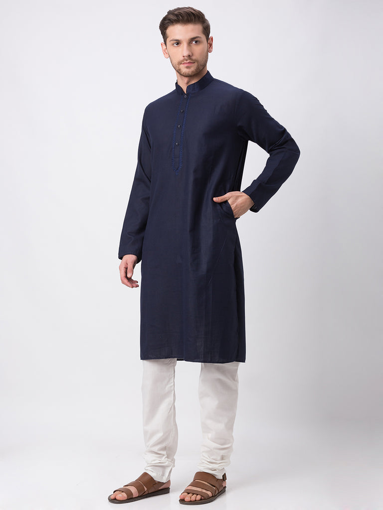 Men Straight Full Sleeve Navy Kp Set