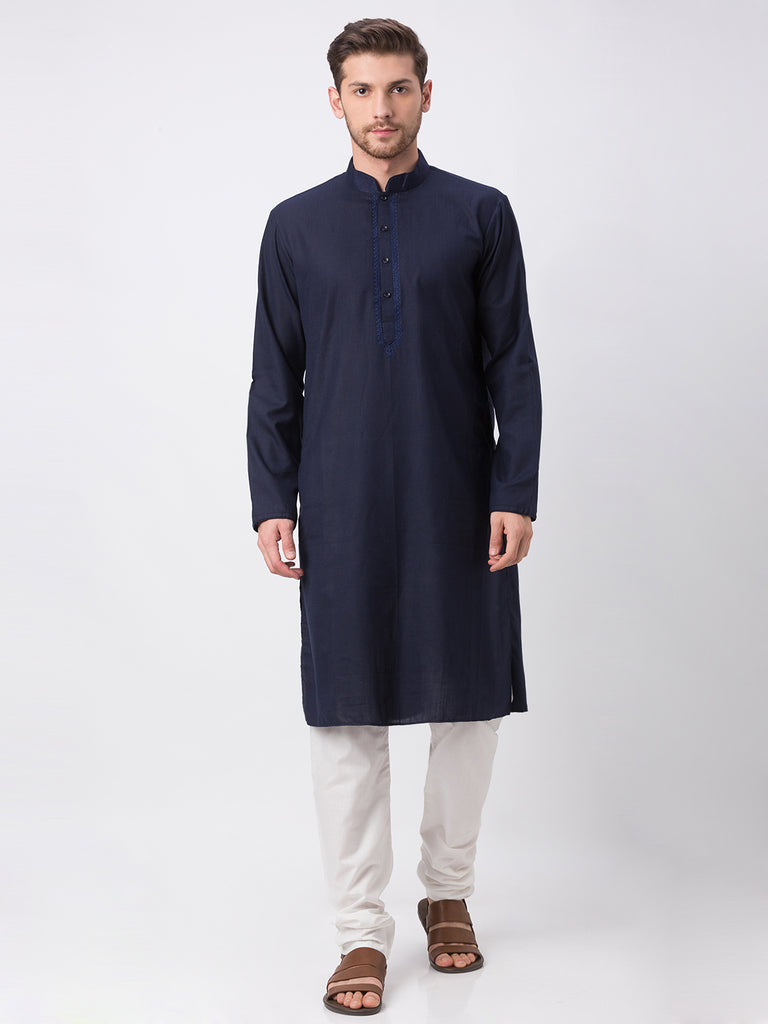 Men Straight Full Sleeve Navy Kp Set