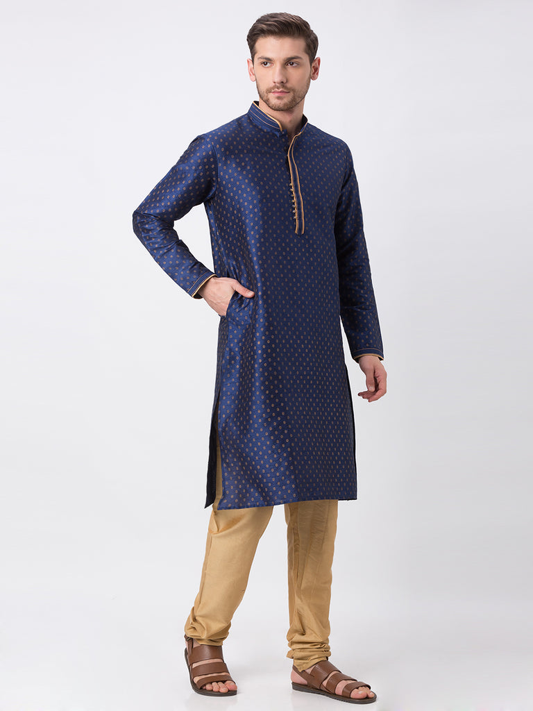 Men Straight Full Sleeve Navy Kp Set