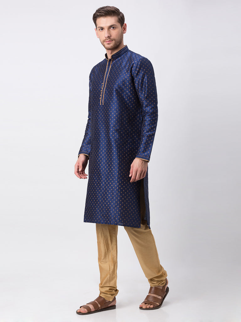 Men Straight Full Sleeve Navy Kp Set