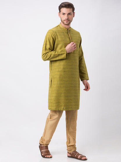 Men Straight Full Sleeve Green Kurta