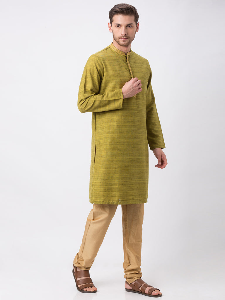 Men Straight Full Sleeve Green Kurta