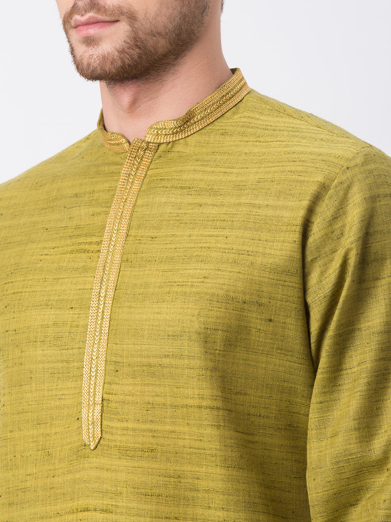 Men Straight Full Sleeve Green Kurta