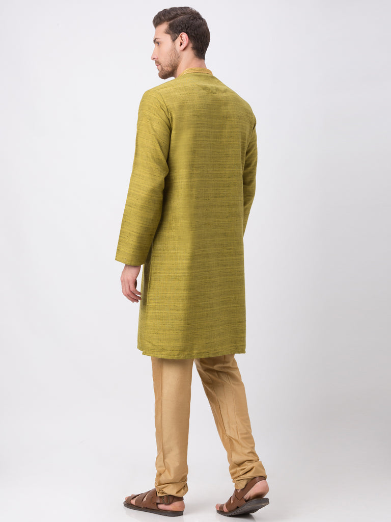 Men Straight Full Sleeve Green Kurta