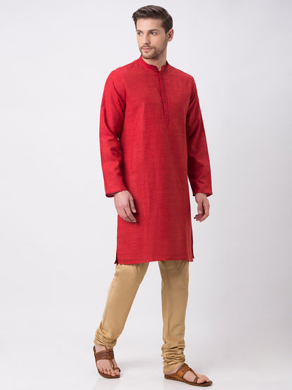 Men Straight Full Sleeve Maroon Kurta