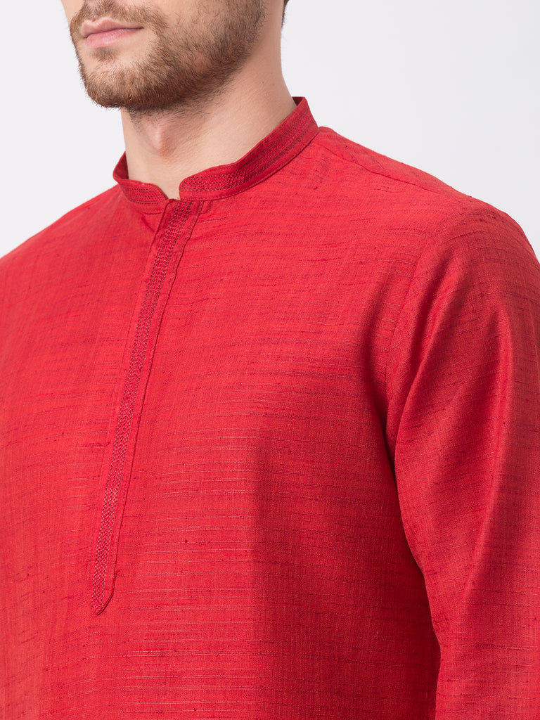 Men Straight Full Sleeve Maroon Kurta
