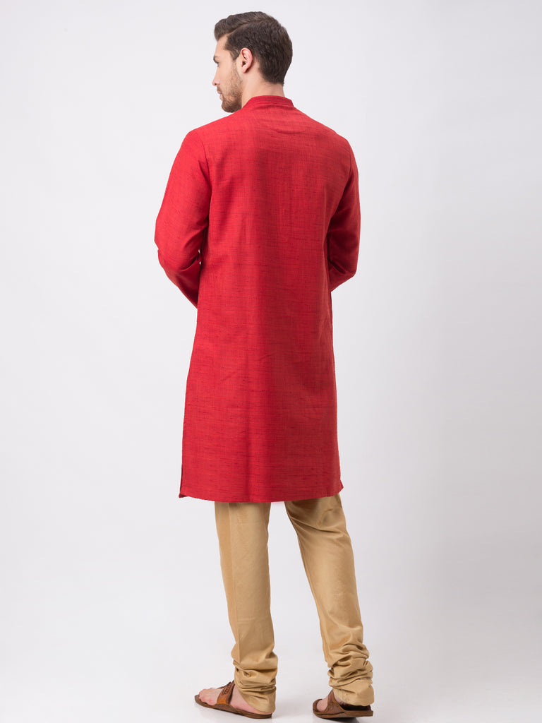 Men Straight Full Sleeve Maroon Kurta