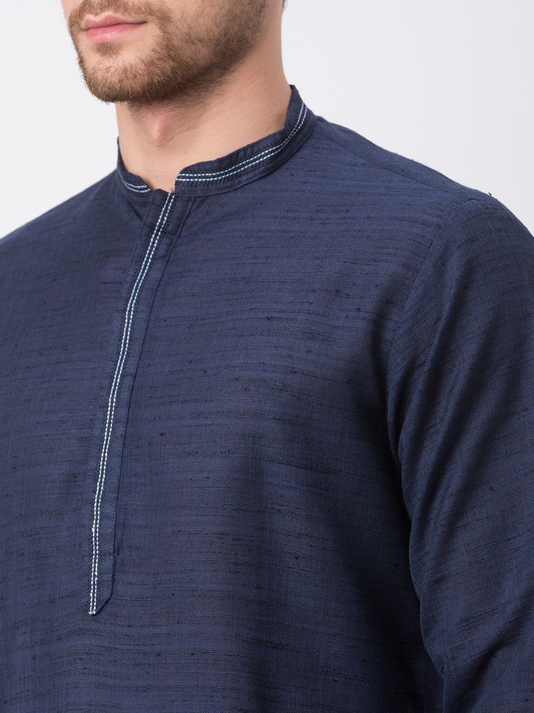 Men Straight Full Sleeve Navy Kurta