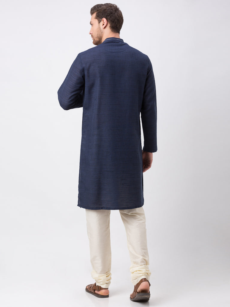 Men Straight Full Sleeve Navy Kurta