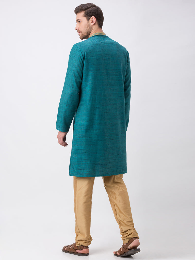 Men Straight Full Sleeve Teal Kurta