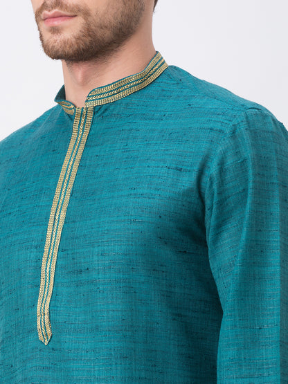 Men Straight Full Sleeve Teal Kurta