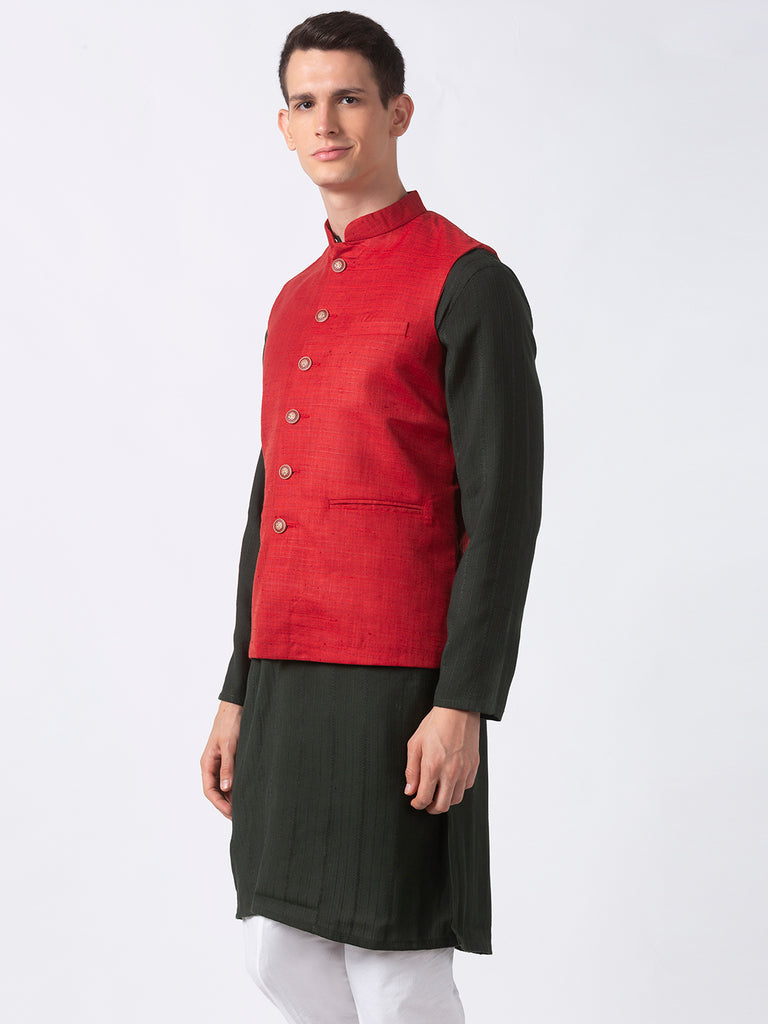 Men Straight Sleeveless Maroon Jackets