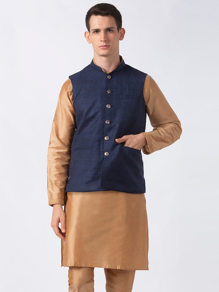 Men Straight Sleeveless Navy Jackets