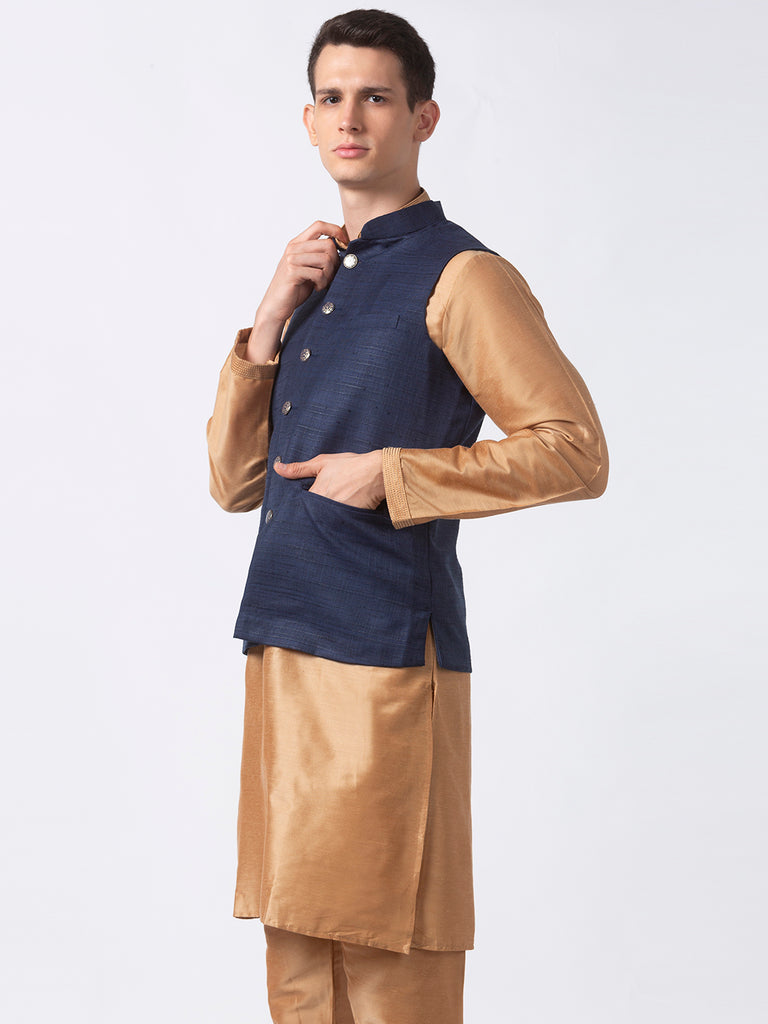 Men Straight Sleeveless Navy Jackets