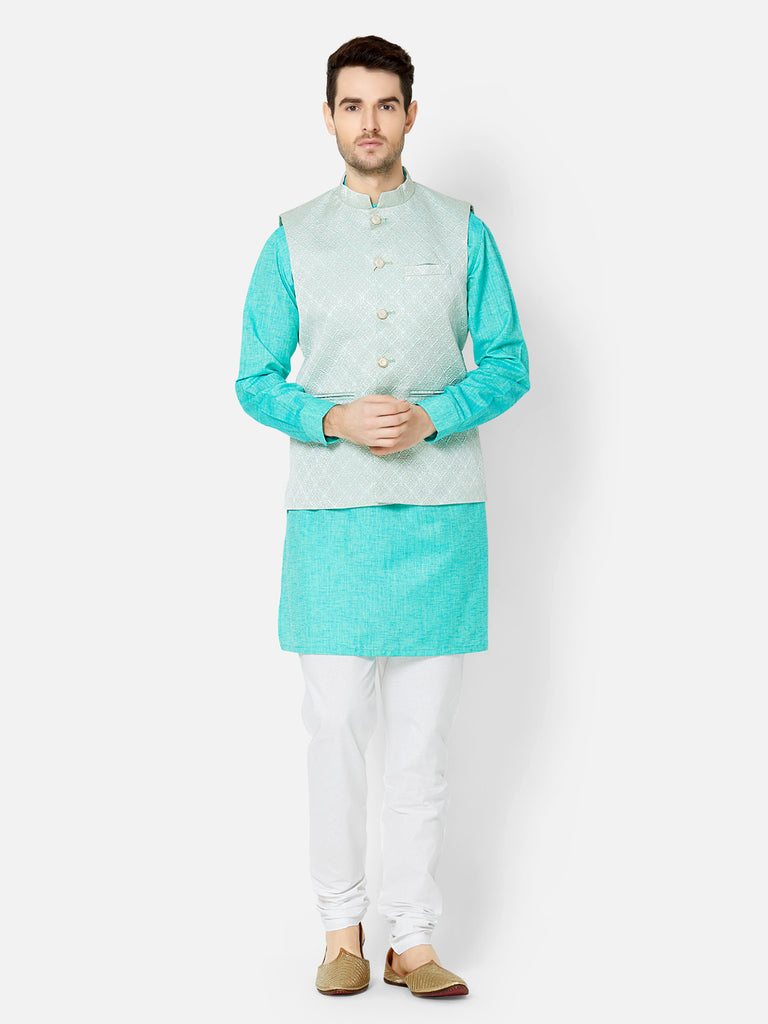 Men Straight Sleeveless Sea Green Jackets