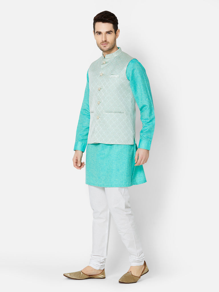 Men Straight Sleeveless Sea Green Jackets