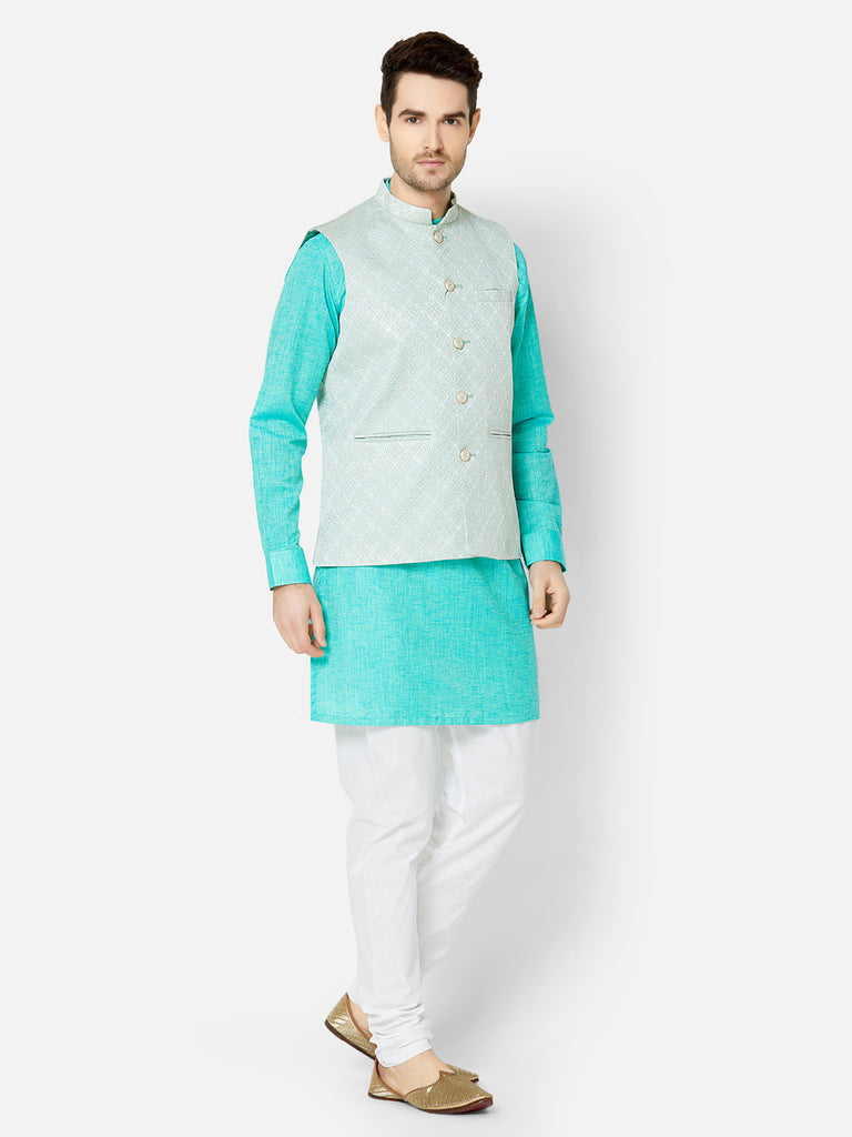 Men Straight Sleeveless Sea Green Jackets