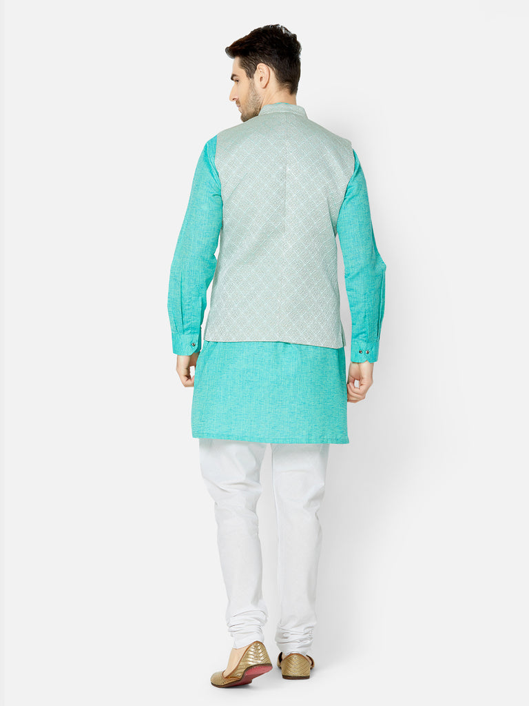 Men Straight Sleeveless Sea Green Jackets