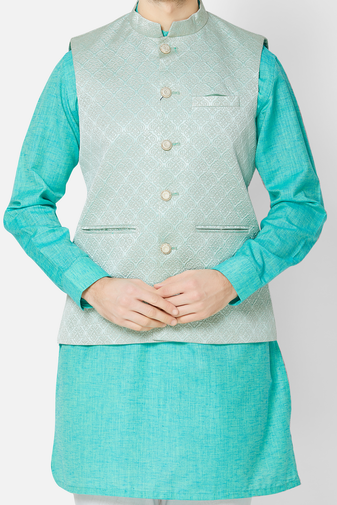 Men Straight Sleeveless Sea Green Jackets