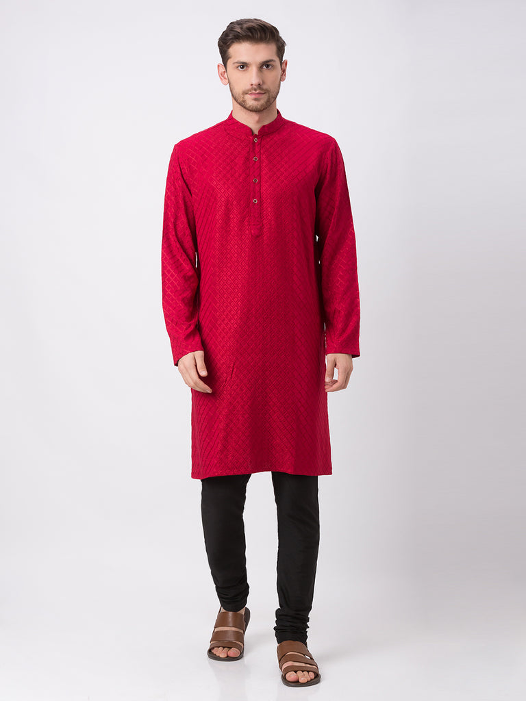 Occassion Men Straight Full Sleeve Maroon Kp Set