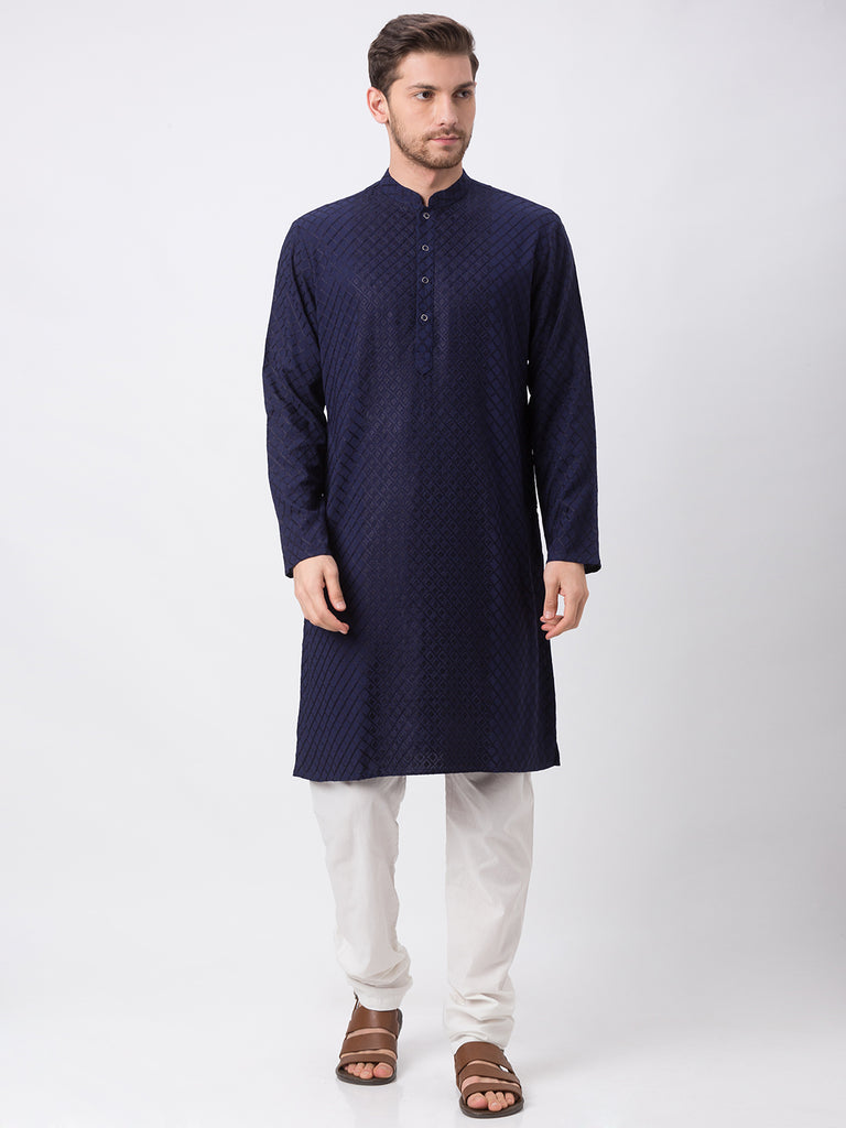 Occassion Men Straight Full Sleeve Navy Kp Set