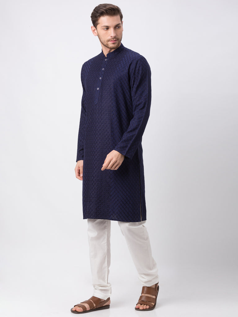 Occassion Men Straight Full Sleeve Navy Kp Set