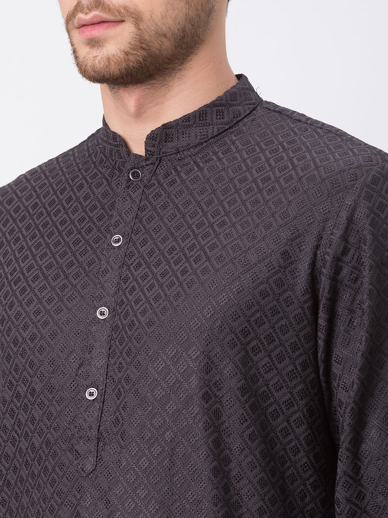 Occassion Men Straight Full Sleeve Charcoal Grey Kp Set