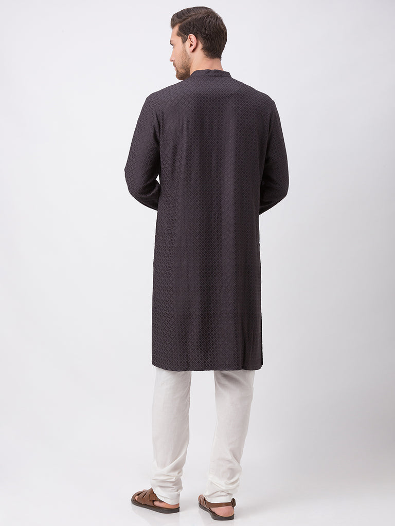 Occassion Men Straight Full Sleeve Charcoal Grey Kp Set
