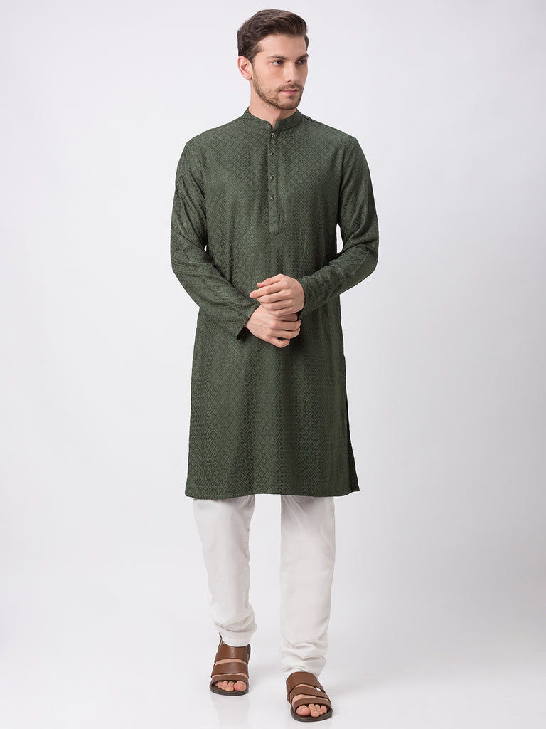 Occassion Men Straight Full Sleeve Milatary Green Kp Set