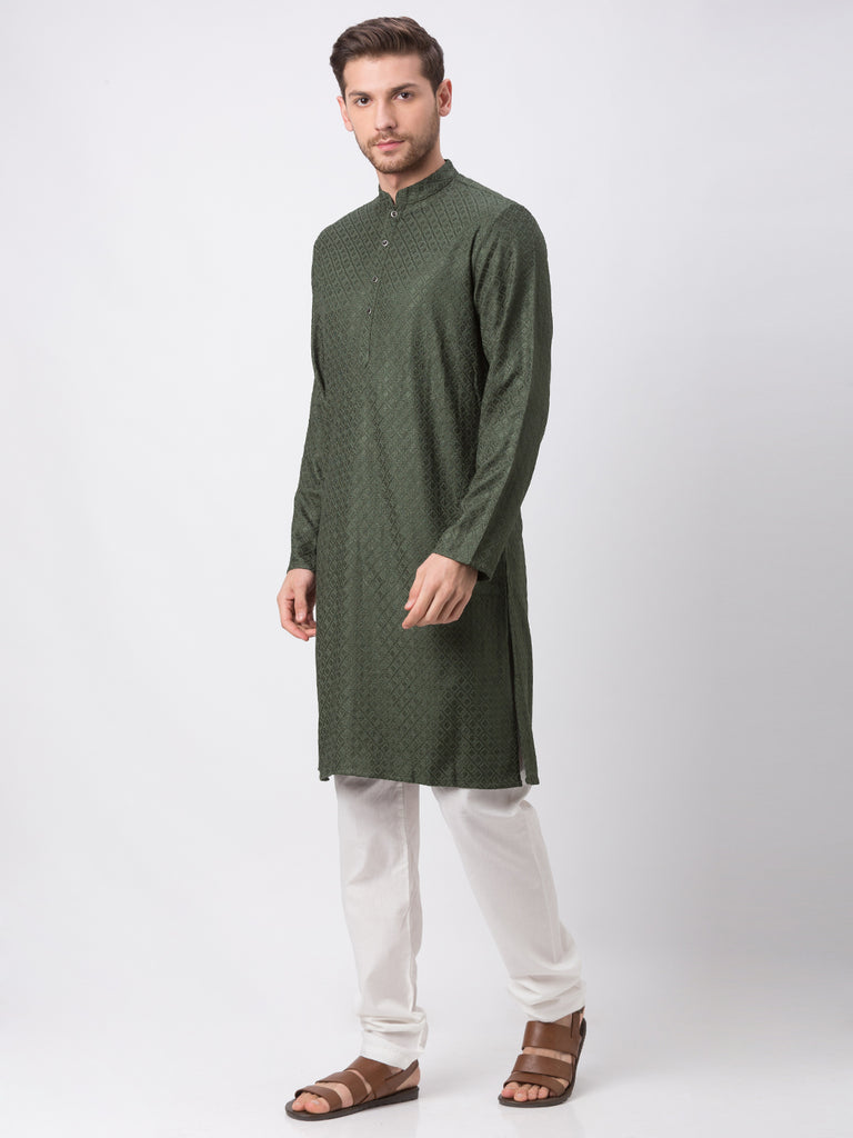 Occassion Men Straight Full Sleeve Milatary Green Kp Set