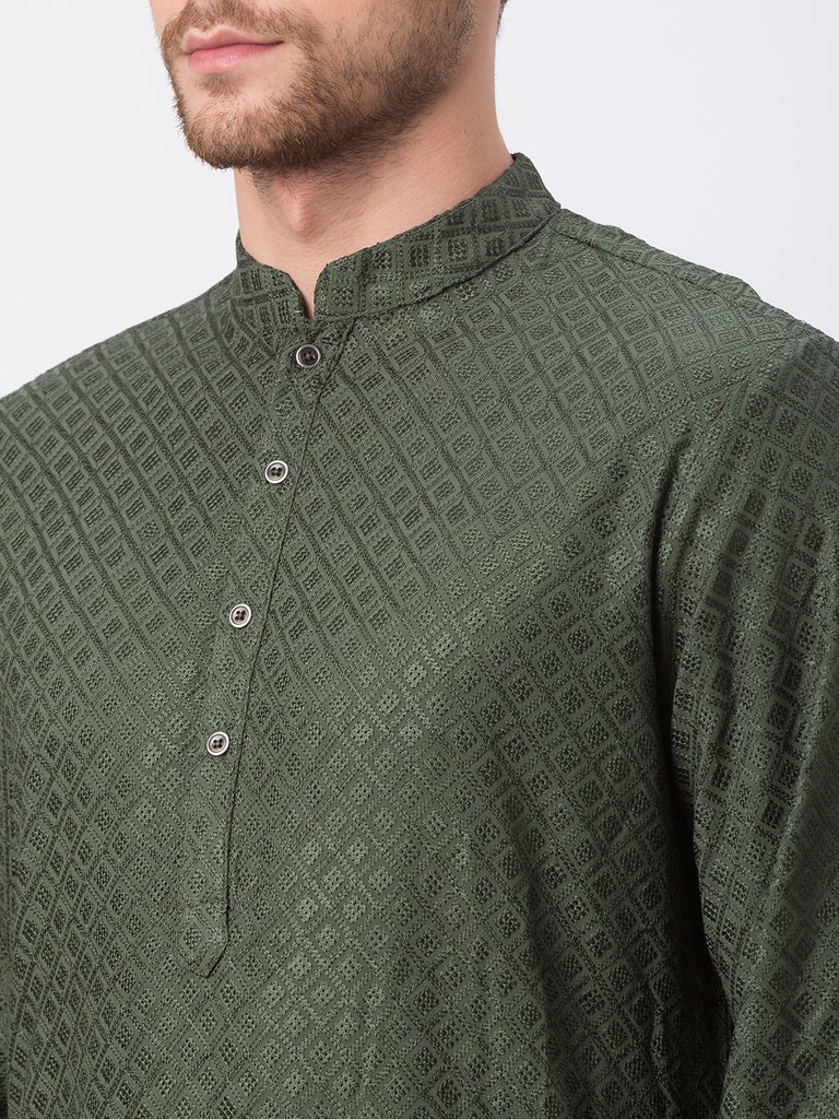 Occassion Men Straight Full Sleeve Milatary Green Kp Set