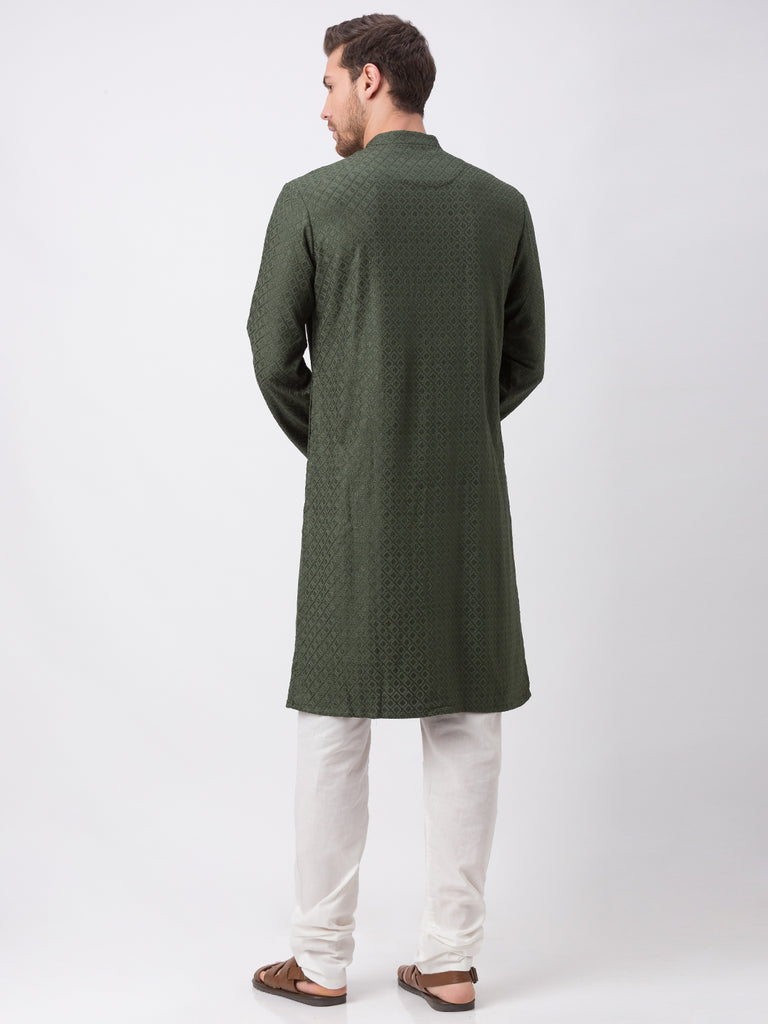 Occassion Men Straight Full Sleeve Milatary Green Kp Set