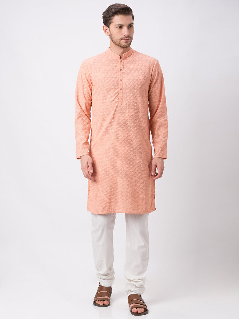 Occassion Men Straight Full Sleeve Peach Kp Set