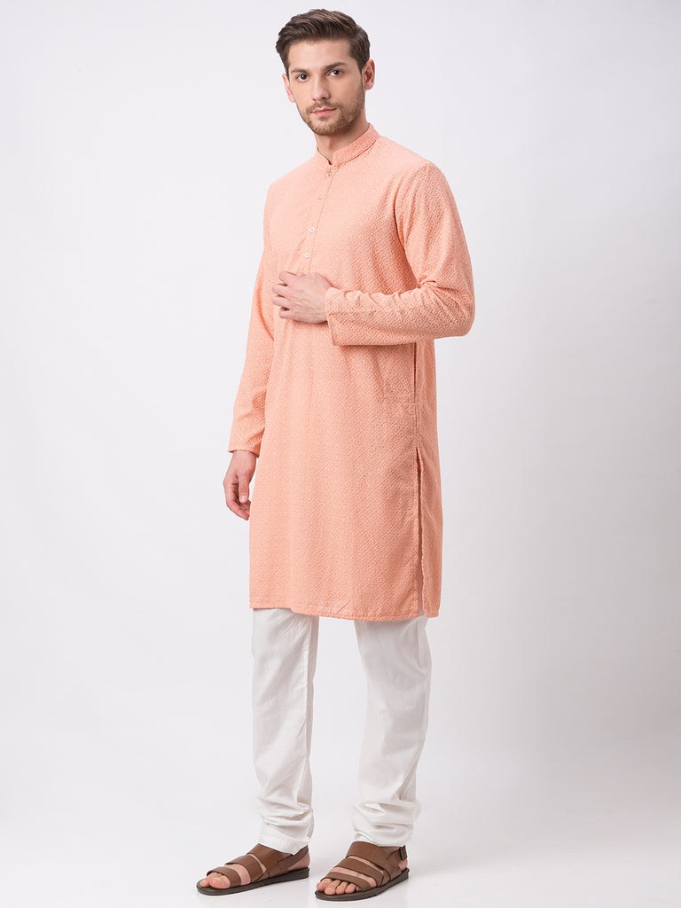 Occassion Men Straight Full Sleeve Peach Kp Set