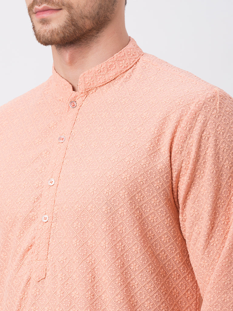 Occassion Men Straight Full Sleeve Peach Kp Set
