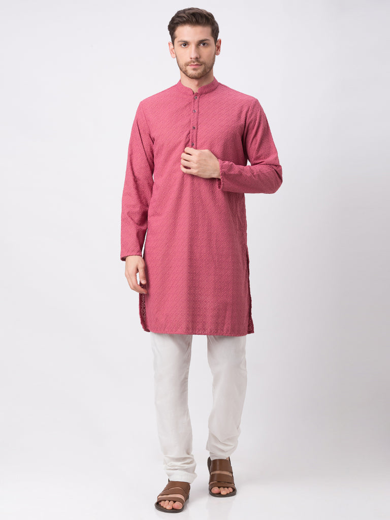 Occassion Men Straight Full Sleeve Rose Pink Kp Set