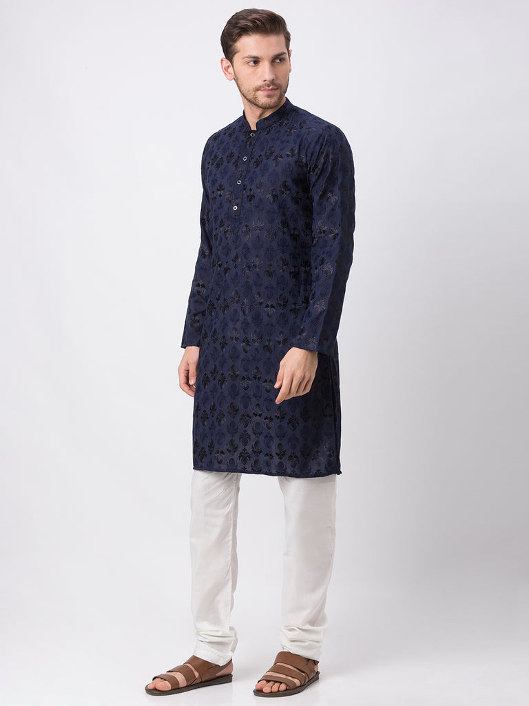 Occassion Men Straight Full Sleeve Navy Kp Set