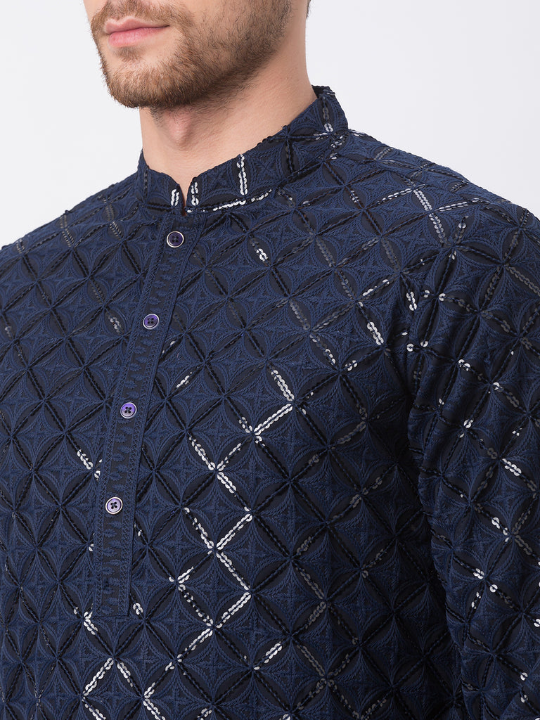 Men Straight Full Sleeve Navy Kp Set