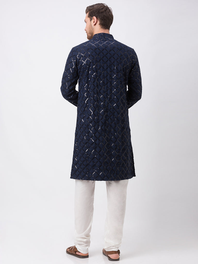Men Straight Full Sleeve Navy Kp Set
