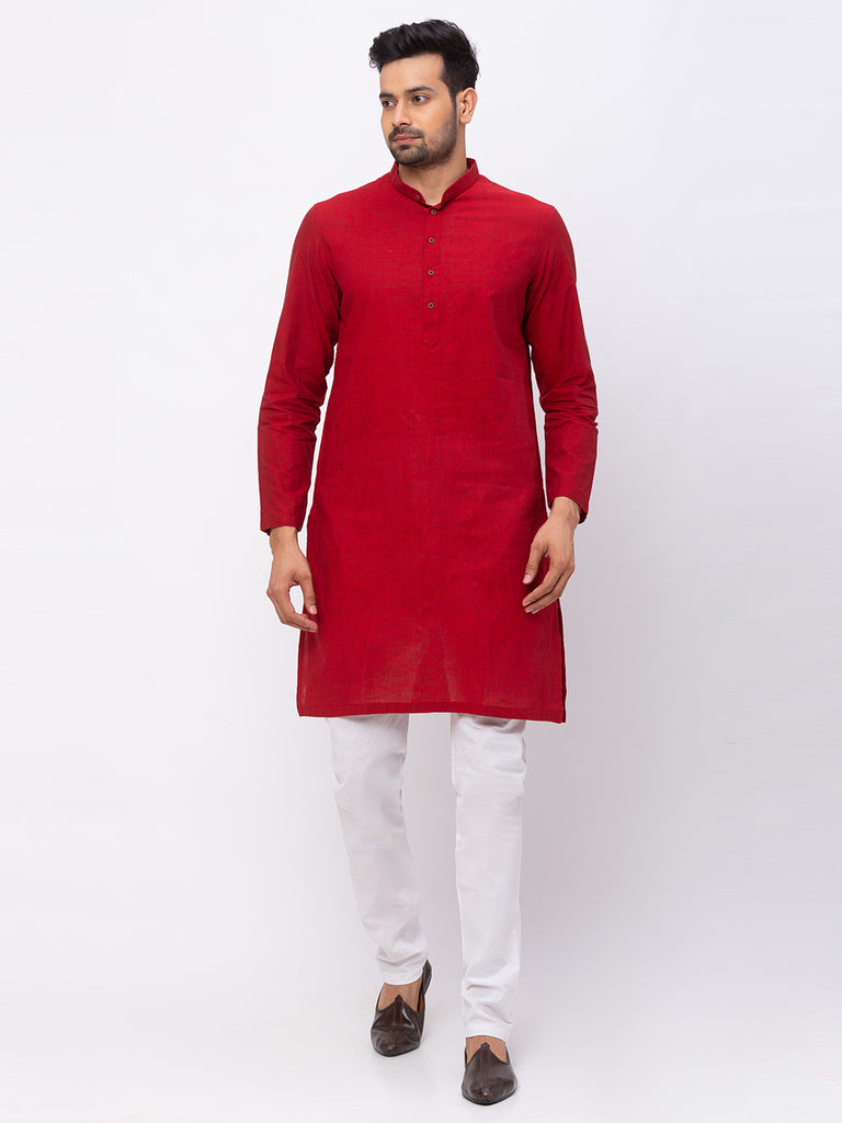 Men Straight Full Sleeve Maroon Kp Set