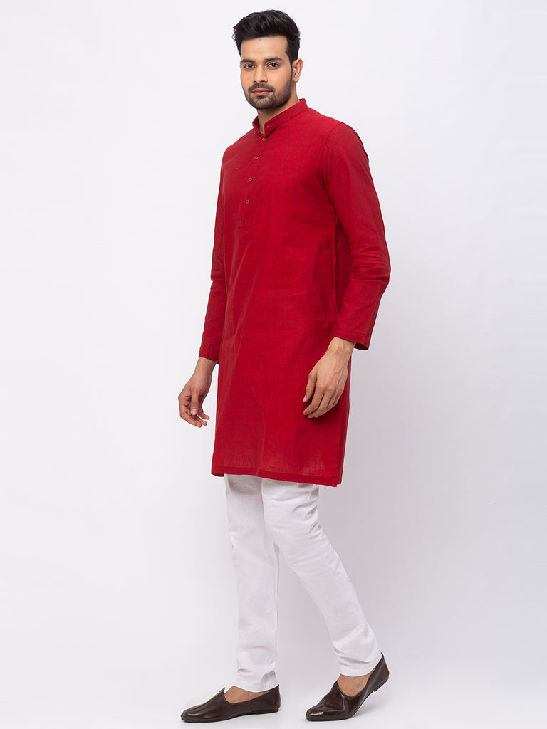 Men Straight Full Sleeve Maroon Kp Set