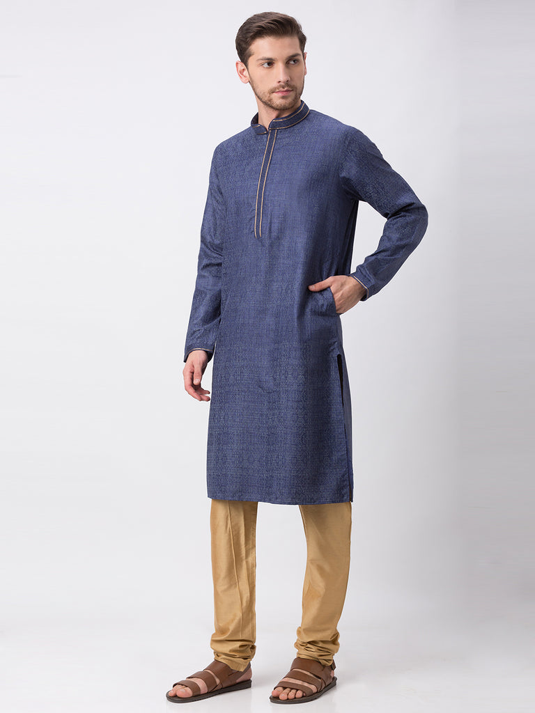 Men Straight Full Sleeve Navy Kp Set