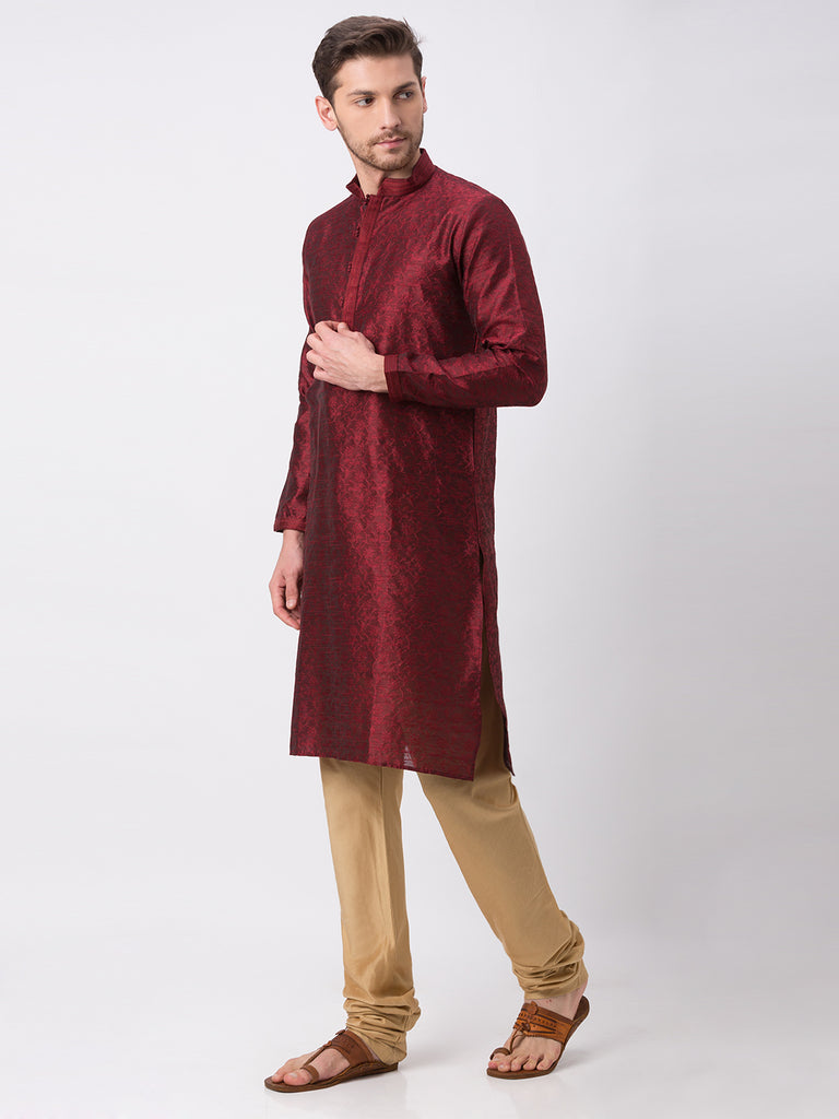 Men Straight Full Sleeve Maroon Kp Set