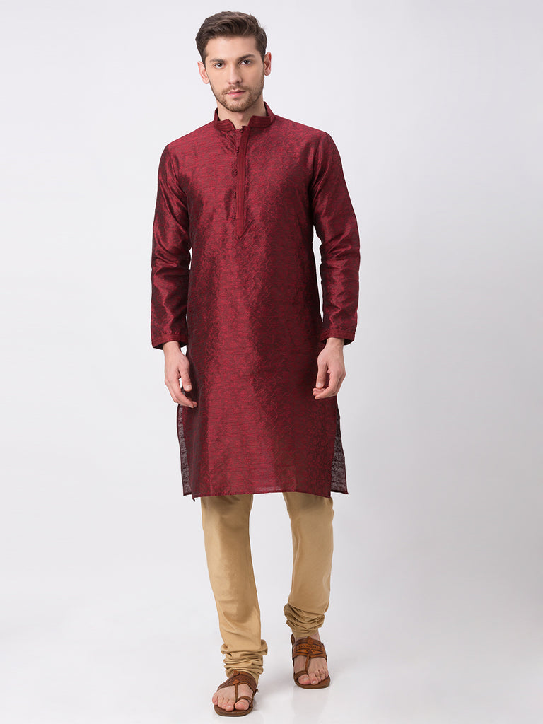 Men Straight Full Sleeve Maroon Kp Set