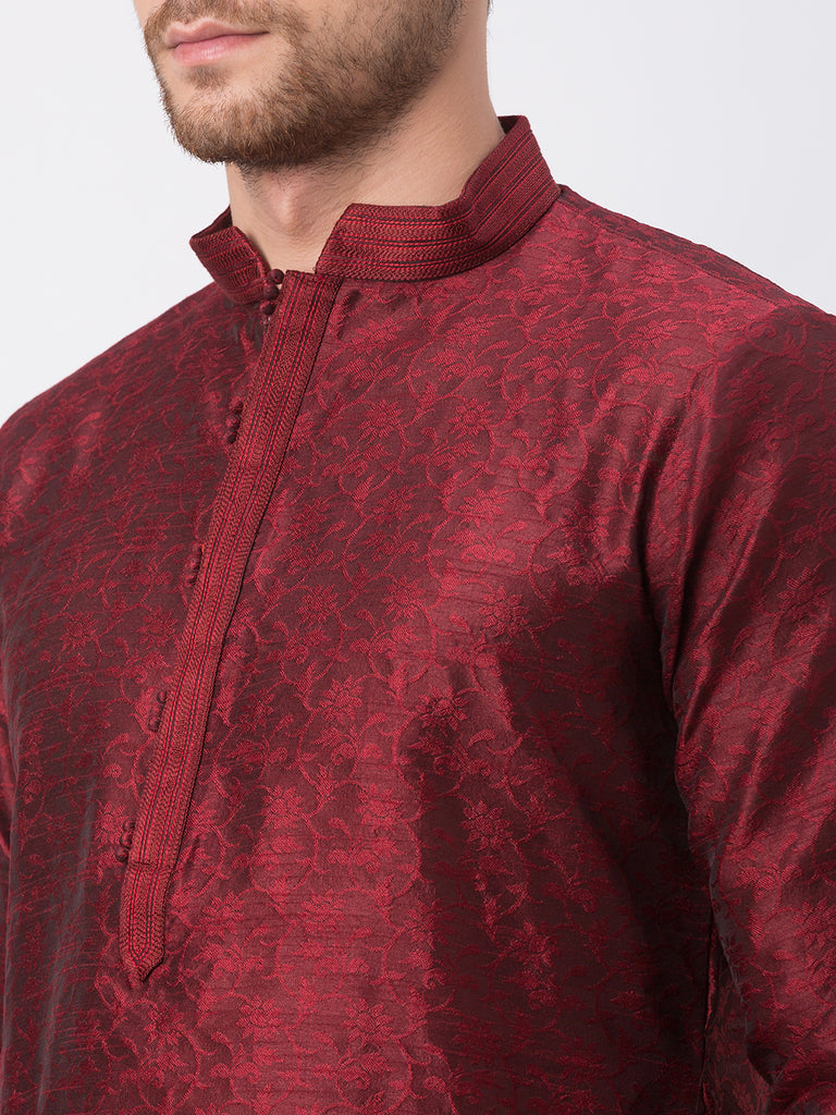 Men Straight Full Sleeve Maroon Kp Set