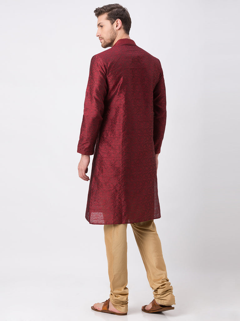 Men Straight Full Sleeve Maroon Kp Set