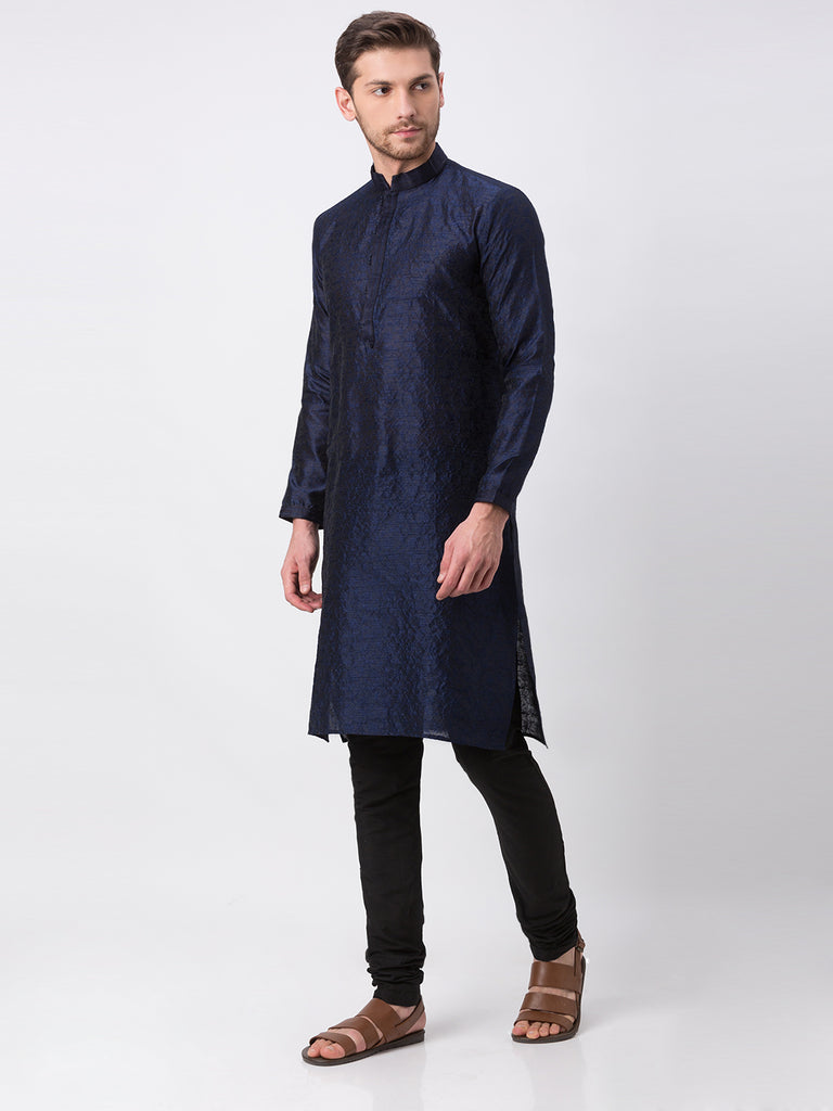 Men Straight Full Sleeve Navy Kp Set