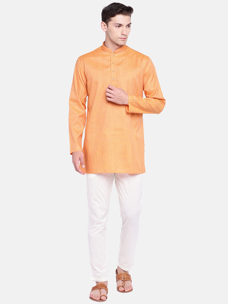 Core Men Straight Full Sleeve Orange Kurta
