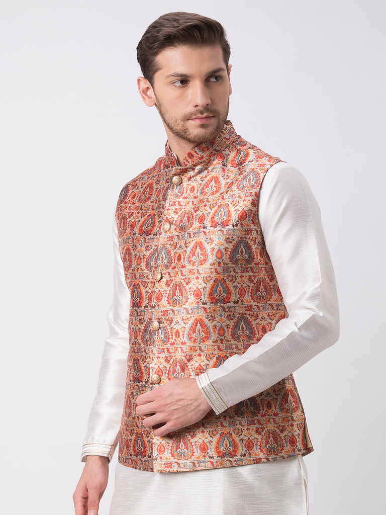 Men Straight Sleeveless Rust Jackets
