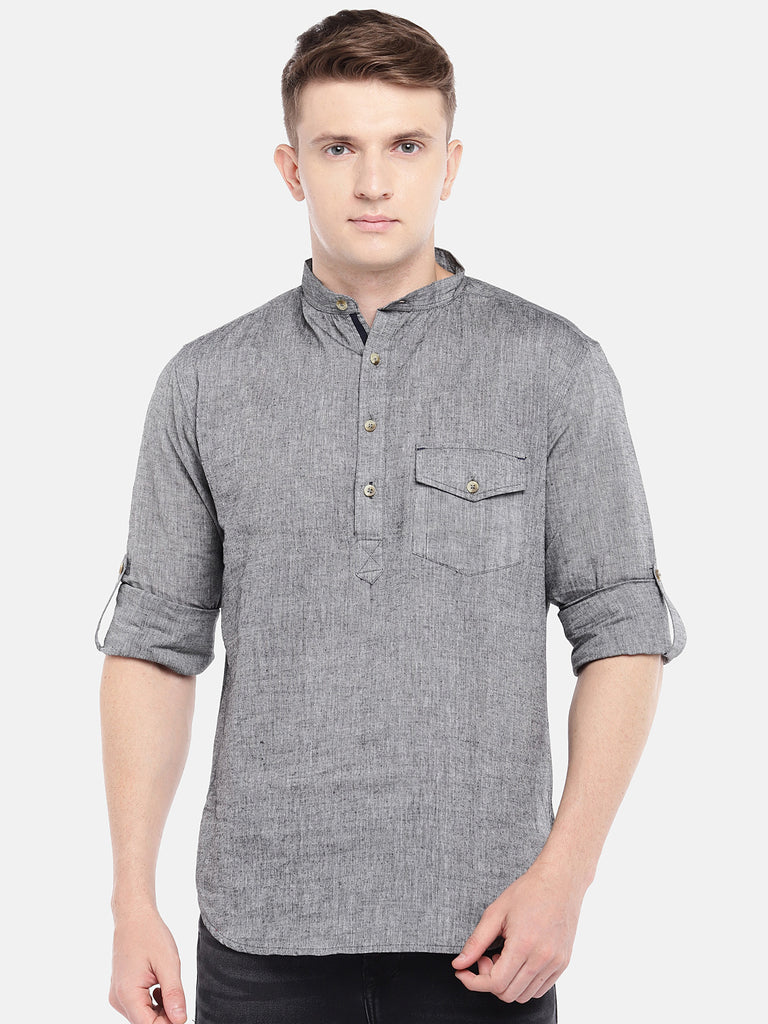 Men Straight Full Sleeve Grey Kurta